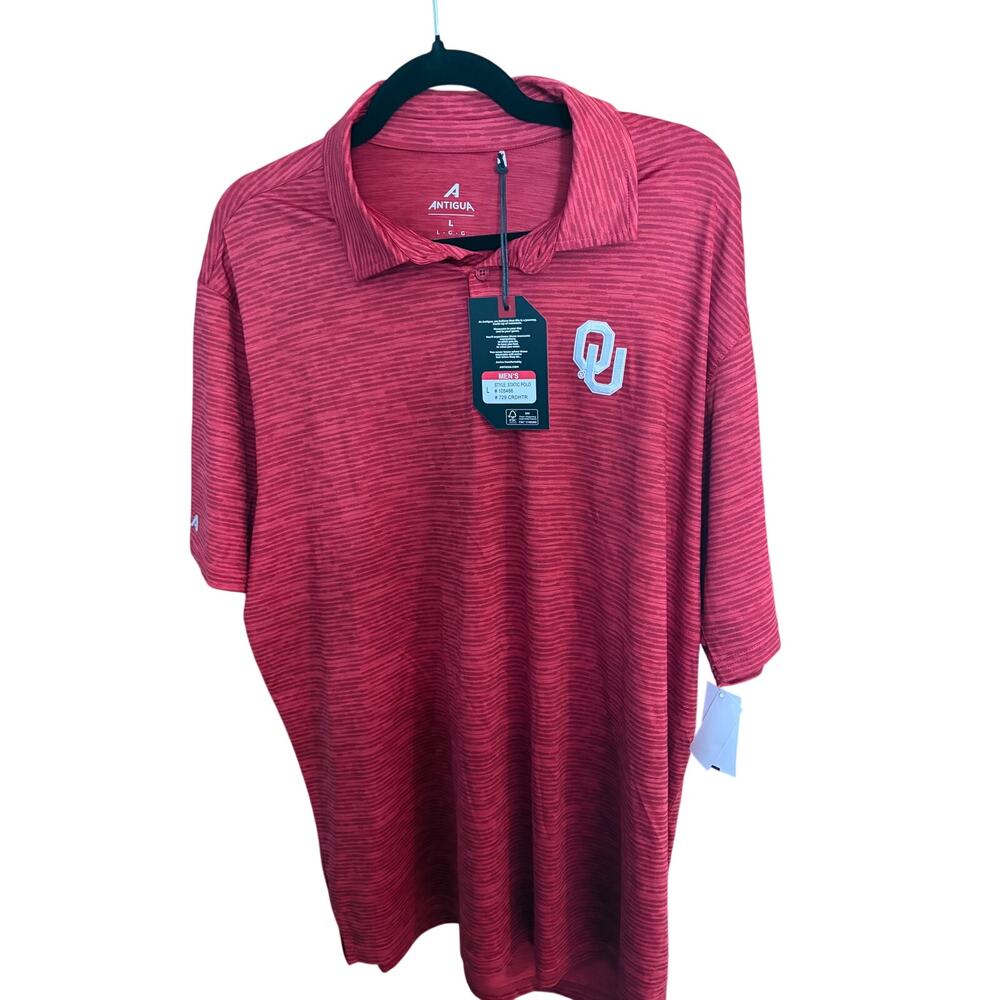 NWT Antigua Oklahoma Sooners OU Static Polo Shirt Men's Crimson Polo L Golf